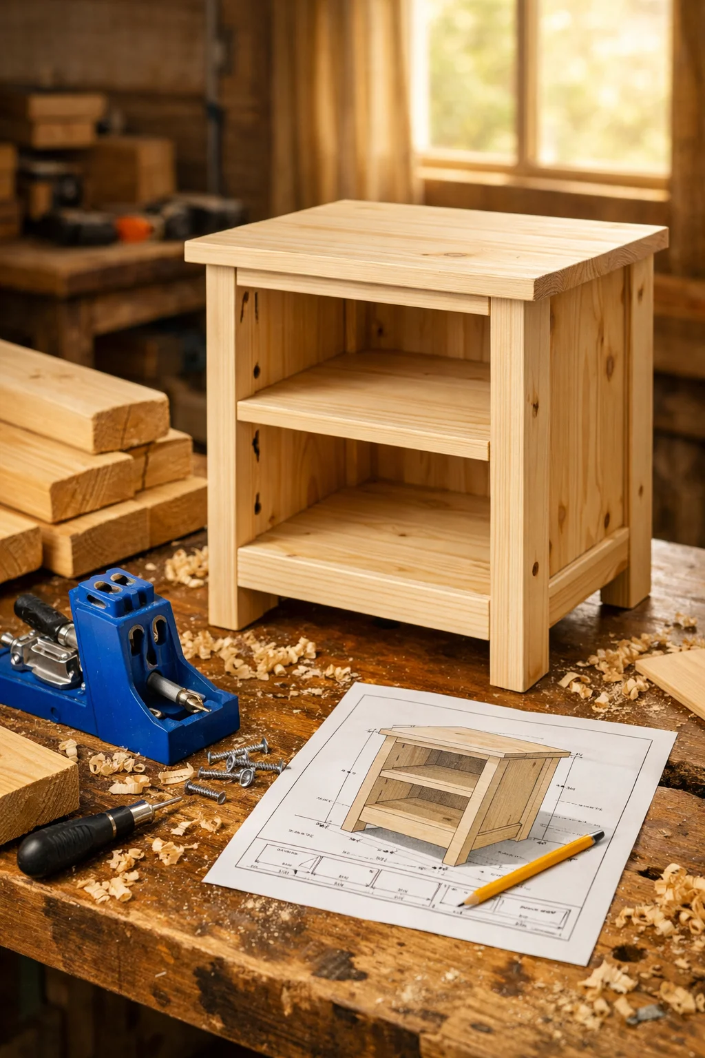 Nightstand Woodworking Plans — Perfect First Furniture Project for Beginners
