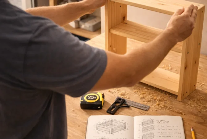Assemblage d'étagère dans l'atelier